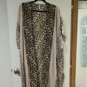 Leopard Print Open Front Women's Cardigan Kimono - Beige